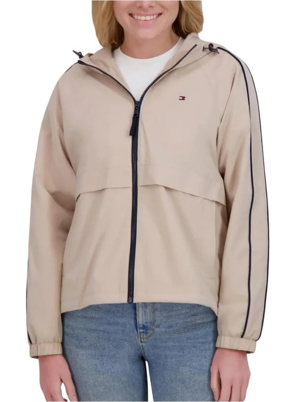 NWT Tommy Hilfiger Beige Hooded Wind Breaker Jacket
